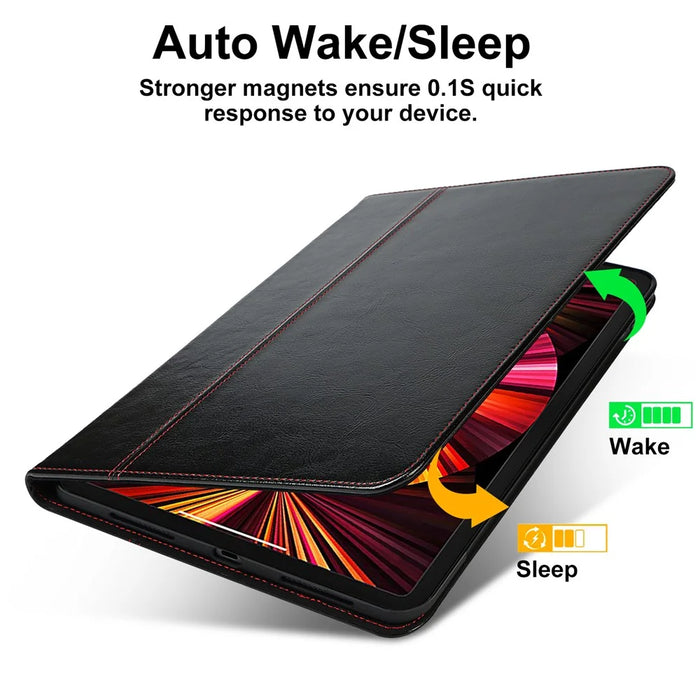 Crazy Horse Texture Wake/Sleep Function Genuine Leather Anti-fall Tablet Case with Stand for Apple iPad Pro 11-inch (2021) - Black - 3