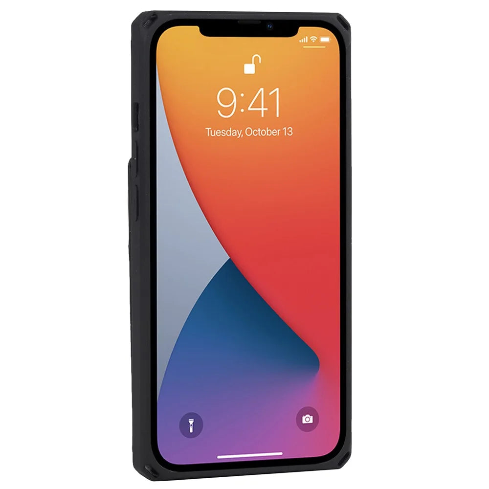 Vertical Flip Card Slots Design Button Closure Skin-touch Well-protected PU Leather Coated TPU Phone Case with Kickstand for iPhone 13 Pro 6.1 inch - Black - 4