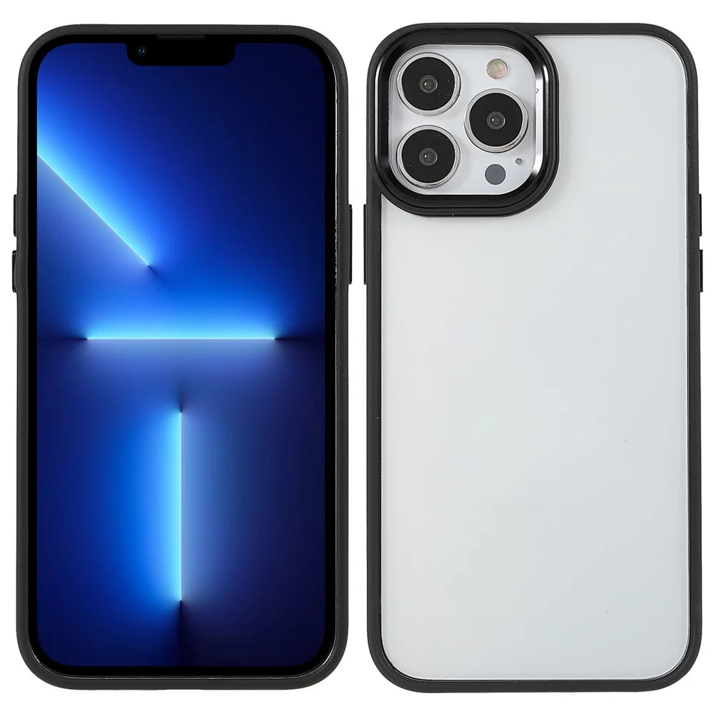 Metal Camera Lens Frame Acrylic Back Cover + TPU Bumper Hybrid Phone Case for iPhone 13 Pro Max 6.7 inch - Black - 1