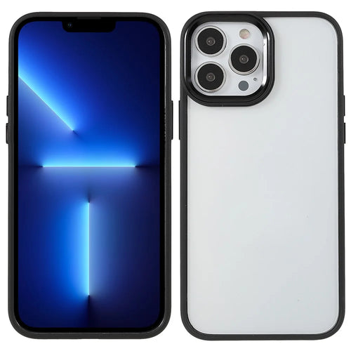 Metal Camera Lens Frame Acrylic Back Cover + TPU Bumper Hybrid Phone Case for iPhone 13 Pro Max 6.7 inch - Black - 1