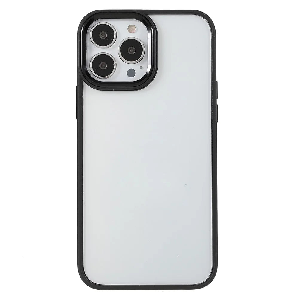 Metal Camera Lens Frame Acrylic Back Cover + TPU Bumper Hybrid Phone Case for iPhone 13 Pro Max 6.7 inch - Black - 2