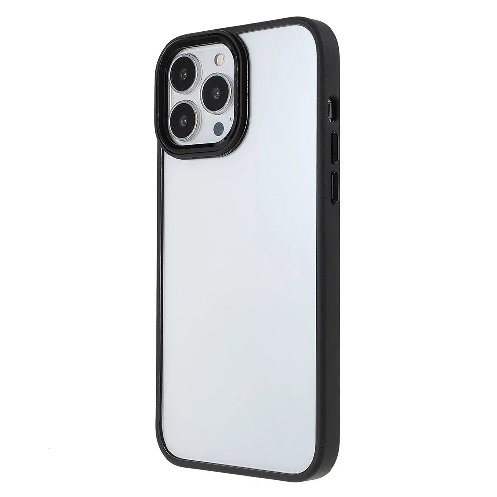 Metal Camera Lens Frame Acrylic Back Cover + TPU Bumper Hybrid Phone Case for iPhone 13 Pro Max 6.7 inch - Black - 3