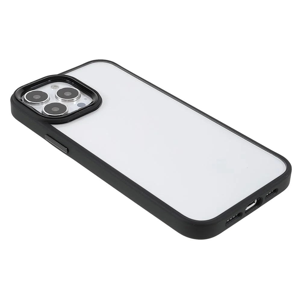 Metal Camera Lens Frame Acrylic Back Cover + TPU Bumper Hybrid Phone Case for iPhone 13 Pro Max 6.7 inch - Black - 4