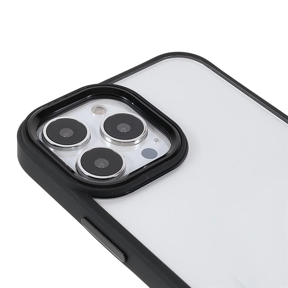 Metal Camera Lens Frame Acrylic Back Cover + TPU Bumper Hybrid Phone Case for iPhone 13 Pro Max 6.7 inch - Black - 6