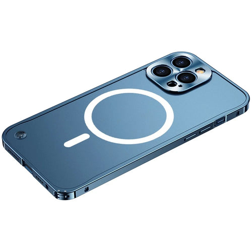 For iPhone 12 Pro Max 6.7 inch Matte Transparent Phone Case Frosted PC Back Metal Frame Anti-Scratch Cover Compatible with MagSafe Magnetic Wireless Charging - Blue - 1