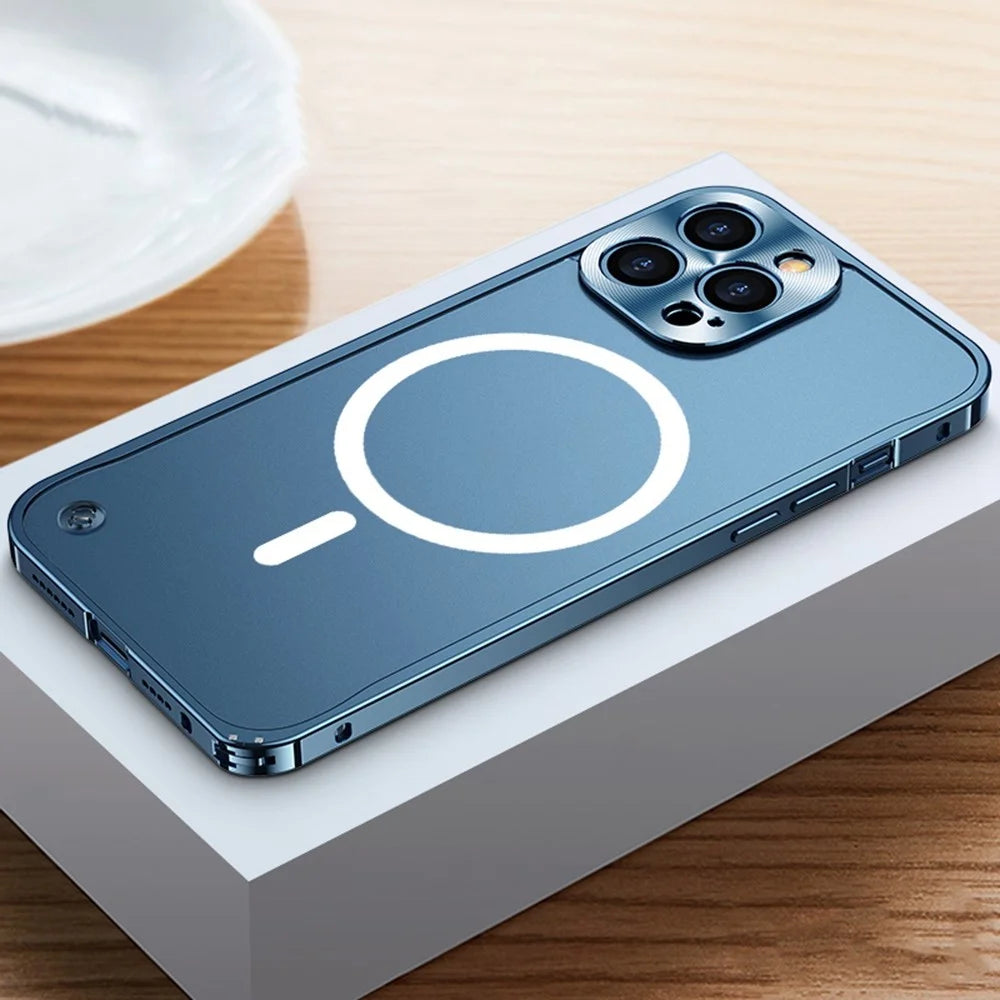 For iPhone 12 Pro Max 6.7 inch Matte Transparent Phone Case Frosted PC Back Metal Frame Anti-Scratch Cover Compatible with MagSafe Magnetic Wireless Charging - Blue - 2