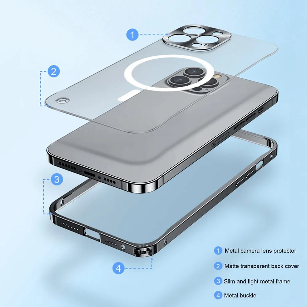 For iPhone 12 Pro Max 6.7 inch Matte Transparent Phone Case Frosted PC Back Metal Frame Anti-Scratch Cover Compatible with MagSafe Magnetic Wireless Charging - Blue - 3