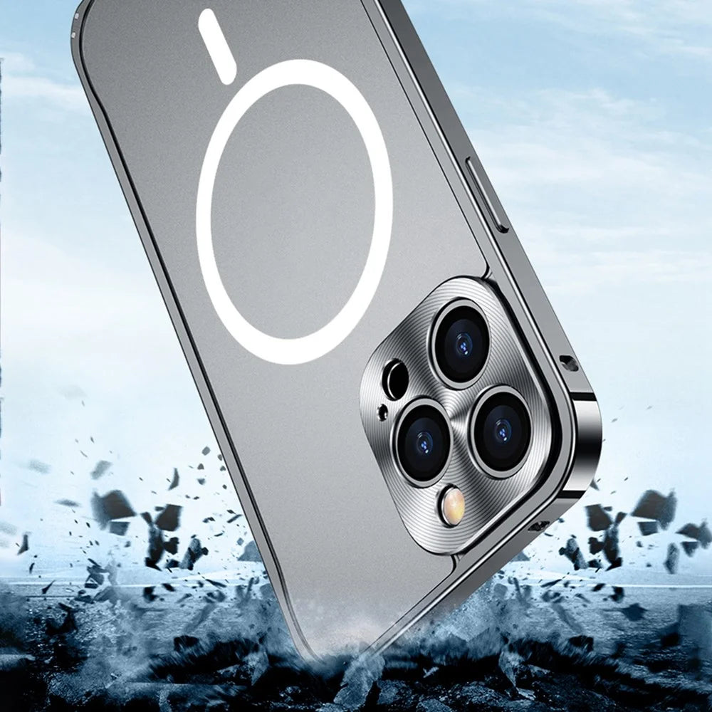 For iPhone 12 Pro Max 6.7 inch Matte Transparent Phone Case Frosted PC Back Metal Frame Anti-Scratch Cover Compatible with MagSafe Magnetic Wireless Charging - Blue - 6