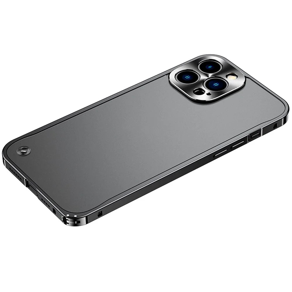 For iPhone 13 Pro Max 6.7 inch Matte Mobile Phone PC + Metal Hybrid Case Protective Shell - Black - 1