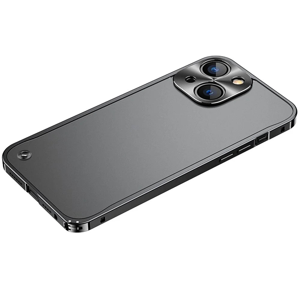 For iPhone 13 6.1 inch PC + Metal Hybrid Case Shockproof Matte Mobile Phone Shell - Black - 1