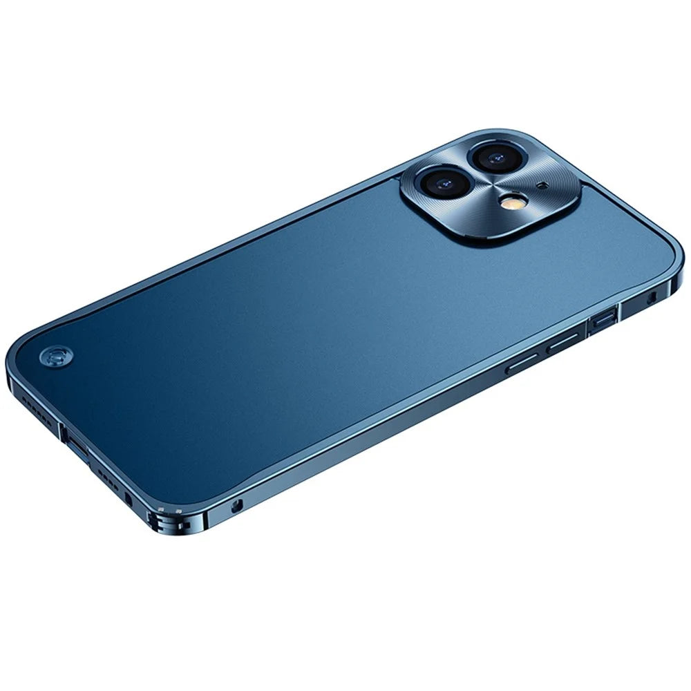 For iPhone 12 6.1 inch Drop-resistant Hard PC + Metal Matte Hybrid Phone Case Shell - Blue - 1