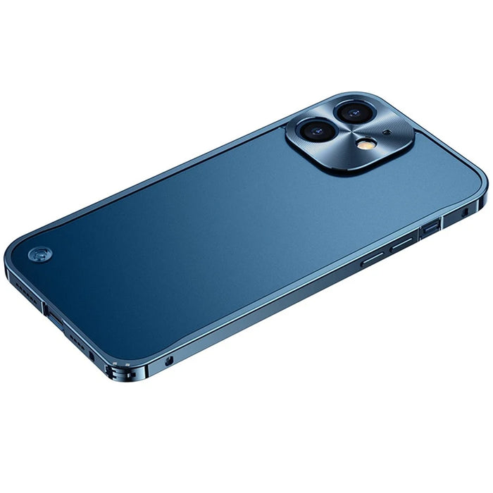 For iPhone 12 6.1 inch Drop-resistant Hard PC + Metal Matte Hybrid Phone Case Shell - Blue - 1