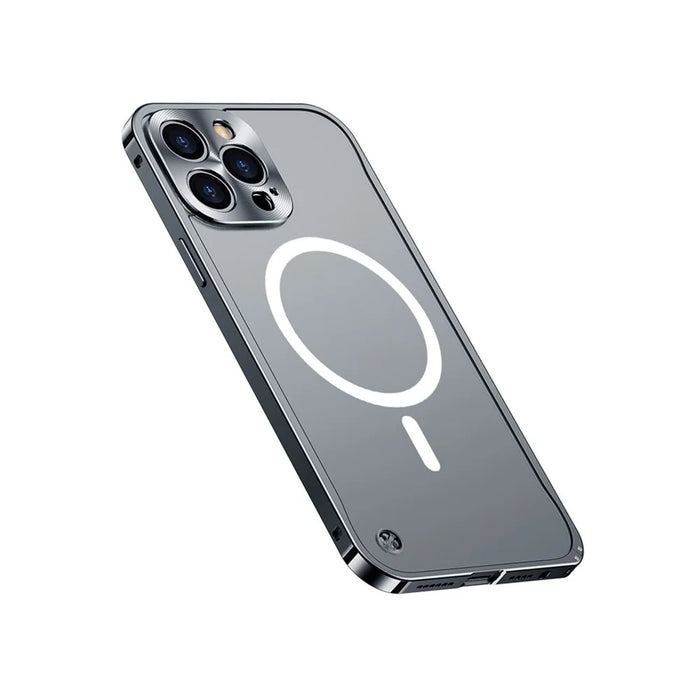 For iPhone 12 Pro 6.1 inch Transparent Matte Cover with Magnetic Wireless Charging, Hard PC Back Metal Frame Transparent Scratch-resistant Phone Protector - Blue - 2
