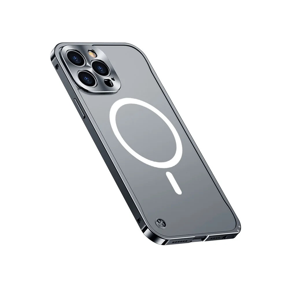 For iPhone 12 6.1 inch Scratch-proof Matte Phone Case Hard PC Metal Frame Hybrid Transparent Protective Cover with Magnetic Wireless Charging - Black - 2