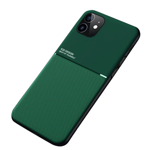 Anti-fingerprint Shockproof Phone Cover Mobile Phone Case TPU + PU Leather Protective Shell with Built-in Magnetic Metal Sheet for iPhone 12 mini 5.4 inch - Green - 1