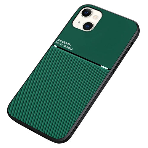 Lightweight Phone Back Case TPU + PU Leather Slim Shockproof Phone Cover with Built-in Magnetic Metal Sheet for iPhone 13 6.1 inch - Green - 1