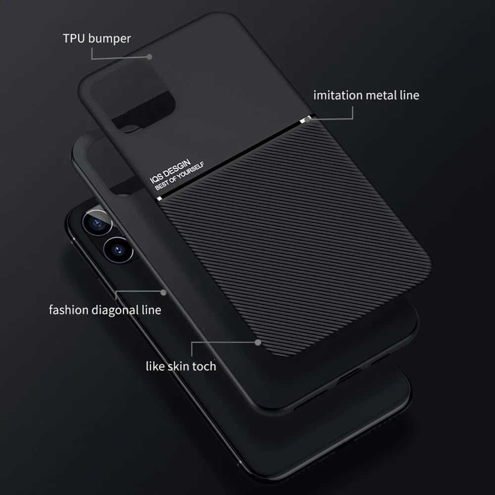 Lightweight Phone Back Case TPU + PU Leather Slim Shockproof Phone Cover with Built-in Magnetic Metal Sheet for iPhone 13 6.1 inch - Green - 3