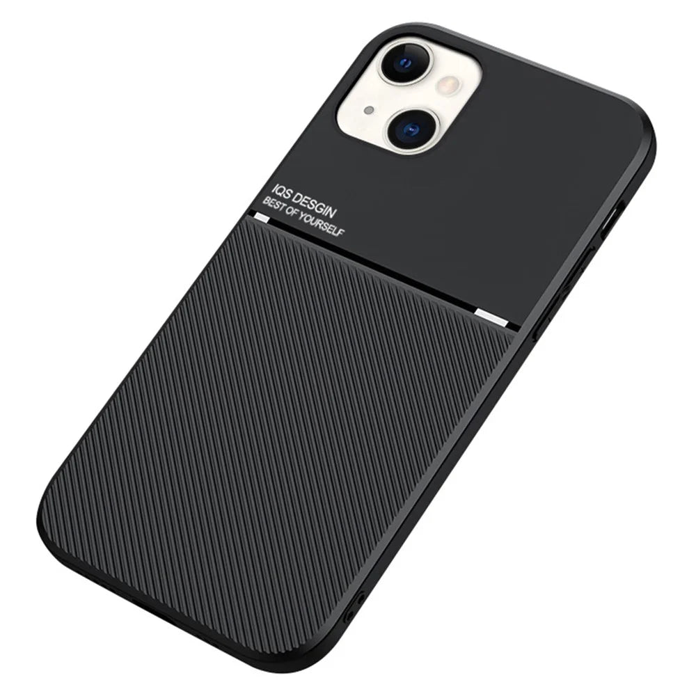 For iPhone 13 mini 5.4 inch Precise Cutout Textured Anti-fall TPU + PU Leather Phone Case with Built-in Magnetic Metal Sheet - Black - 1
