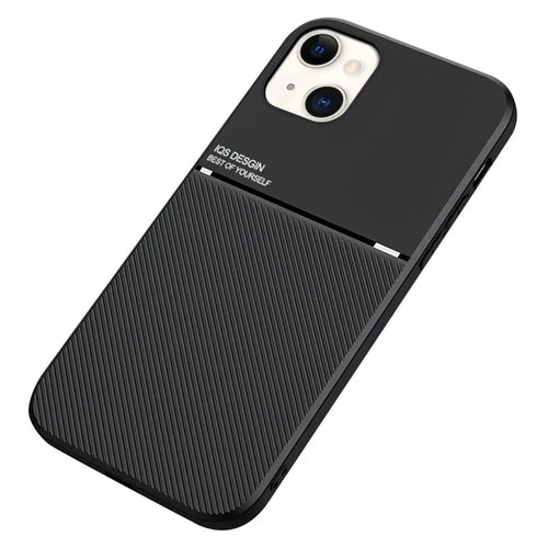 For iPhone 13 mini 5.4 inch Precise Cutout Textured Anti-fall TPU + PU Leather Phone Case with Built-in Magnetic Metal Sheet - Black - 1