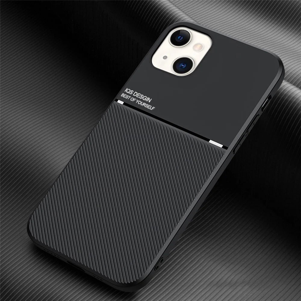 For iPhone 13 mini 5.4 inch Precise Cutout Textured Anti-fall TPU + PU Leather Phone Case with Built-in Magnetic Metal Sheet - Black - 2
