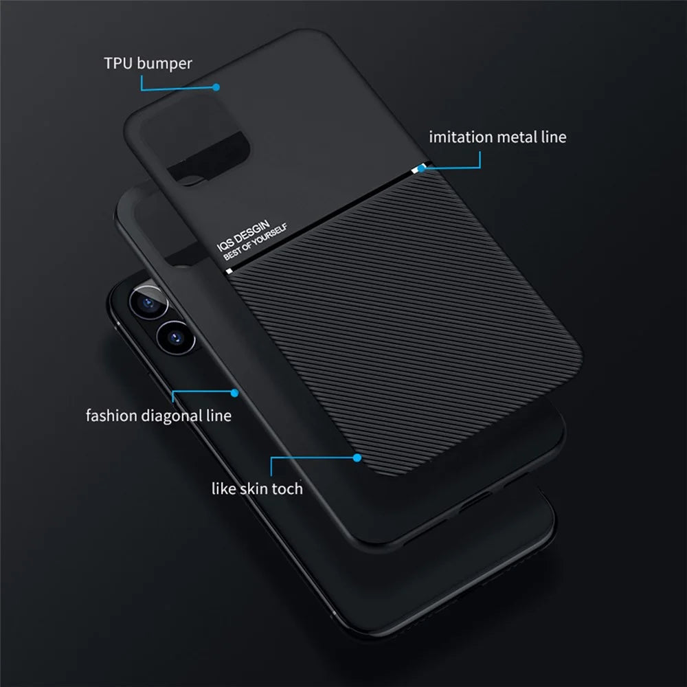 For iPhone 13 mini 5.4 inch Precise Cutout Textured Anti-fall TPU + PU Leather Phone Case with Built-in Magnetic Metal Sheet - Black - 5