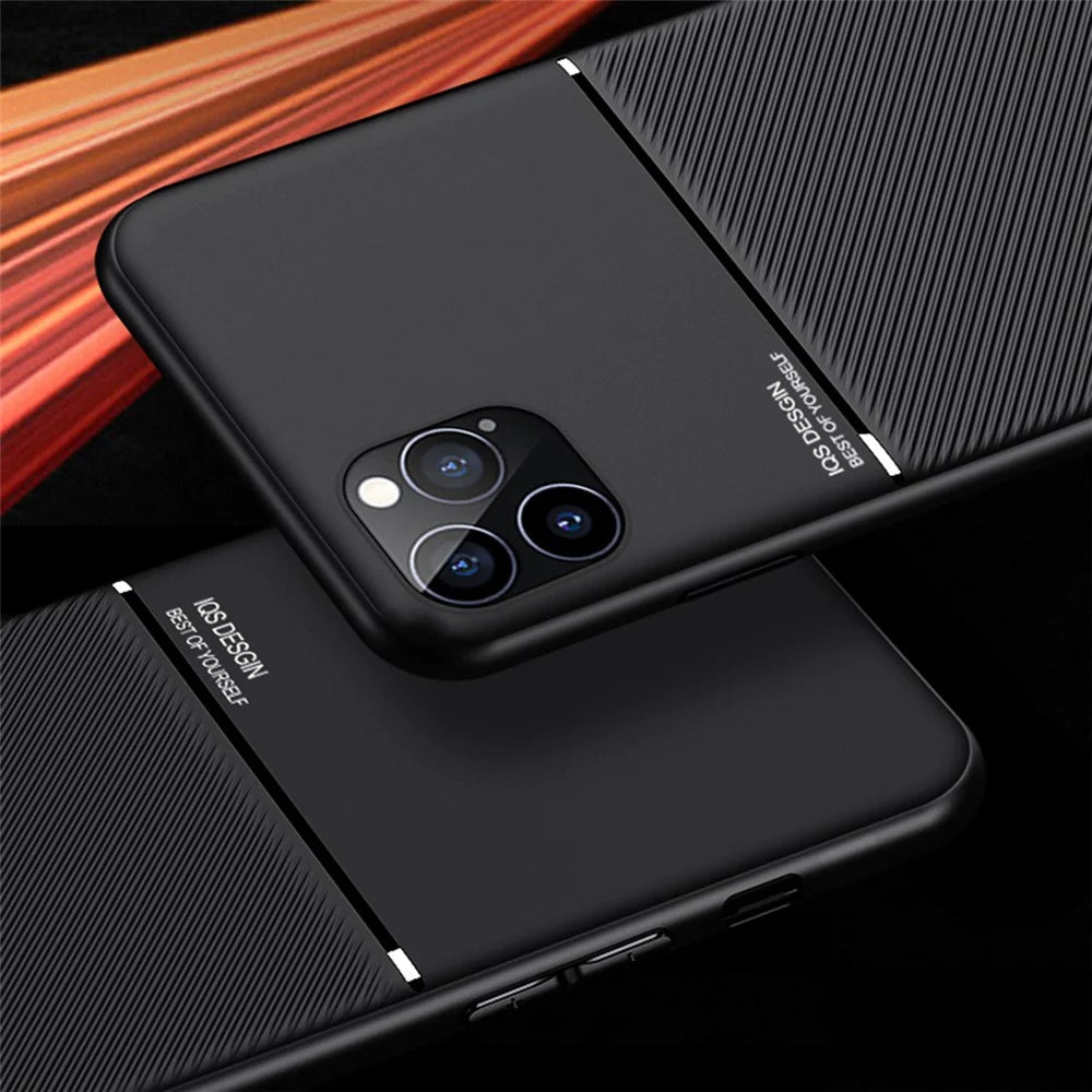 For iPhone 13 mini 5.4 inch Precise Cutout Textured Anti-fall TPU + PU Leather Phone Case with Built-in Magnetic Metal Sheet - Black - 6