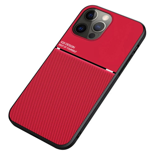 For iPhone 13 Pro 6.1 inch Textured Anti-drop TPU + PU Leather Precise Cutout Phone Case with Built-in Magnetic Metal Sheet - Red - 1