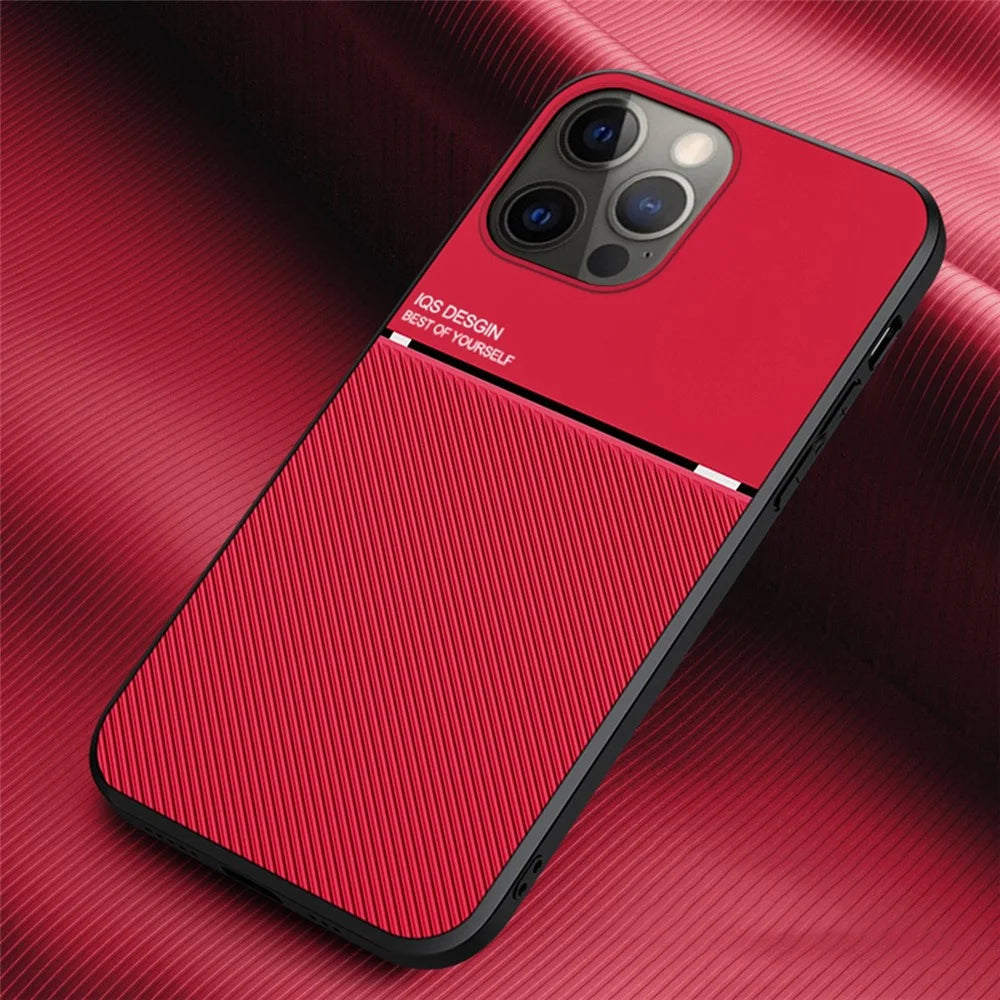 For iPhone 13 Pro 6.1 inch Textured Anti-drop TPU + PU Leather Precise Cutout Phone Case with Built-in Magnetic Metal Sheet - Red - 2