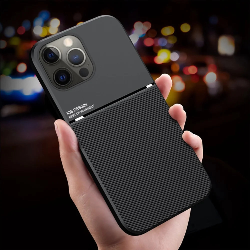 For iPhone 13 Pro 6.1 inch Textured Anti-drop TPU + PU Leather Precise Cutout Phone Case with Built-in Magnetic Metal Sheet - Red - 5