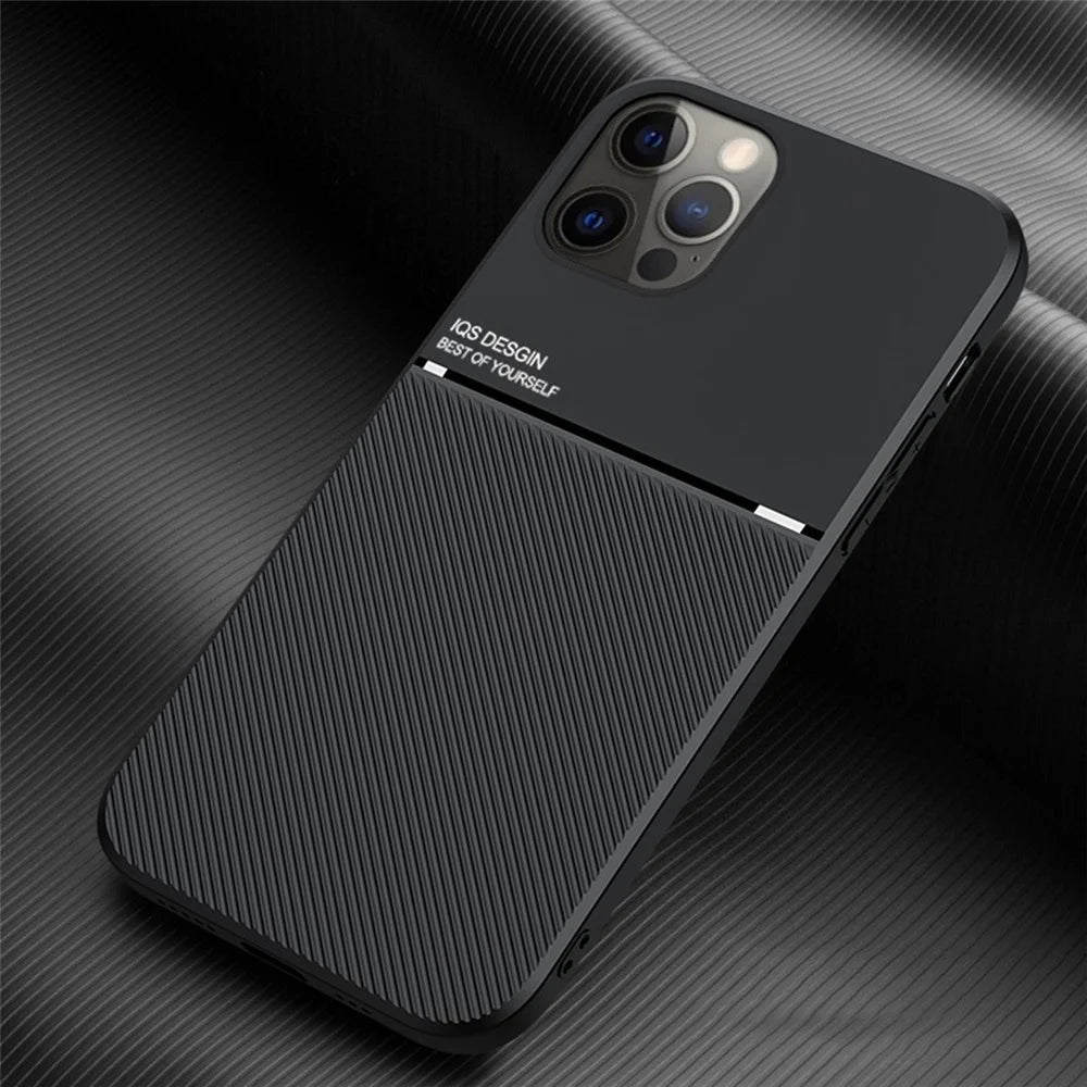 For iPhone 13 Pro Max 6.7 inch TPU + PU Leather Thin Textured Anti-fall Phone Case with Built-in Magnetic Metal Sheet - Black - 2