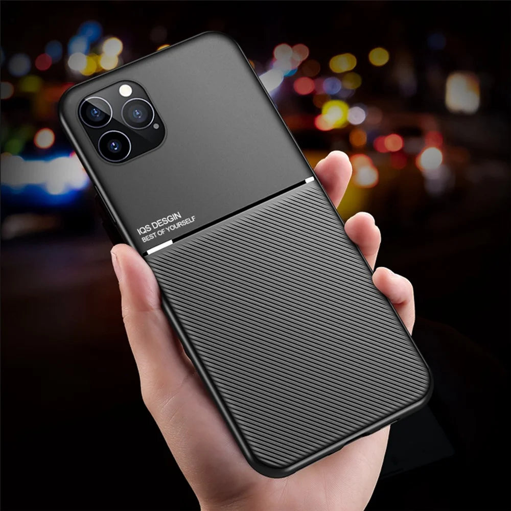 For iPhone 13 Pro Max 6.7 inch TPU + PU Leather Thin Textured Anti-fall Phone Case with Built-in Magnetic Metal Sheet - Black - 6