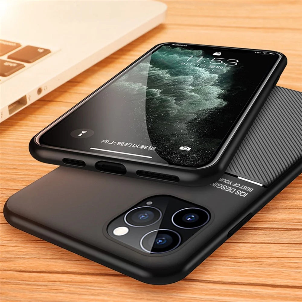 For iPhone 13 Pro Max 6.7 inch TPU + PU Leather Thin Textured Anti-fall Phone Case with Built-in Magnetic Metal Sheet - Black - 7