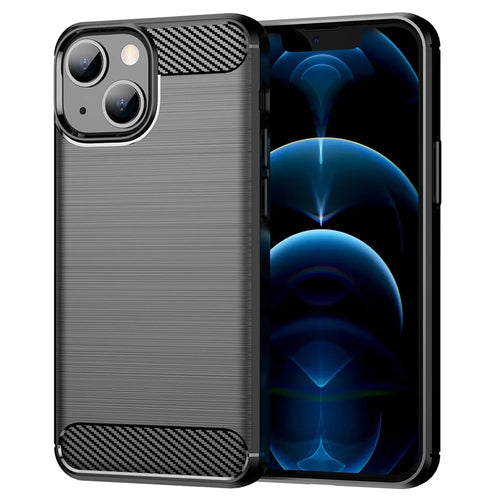 1.8mm Flexible TPU Anti-Scratch Carbon Fiber Brushed Protective Cover Phone Back Case for iPhone 13 6.1 inch - Black - 1