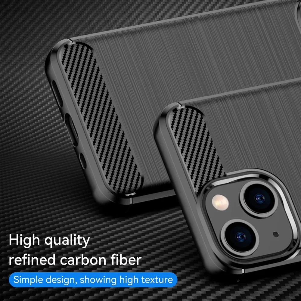 1.8mm Flexible TPU Anti-Scratch Carbon Fiber Brushed Protective Cover Phone Back Case for iPhone 13 6.1 inch - Black - 2