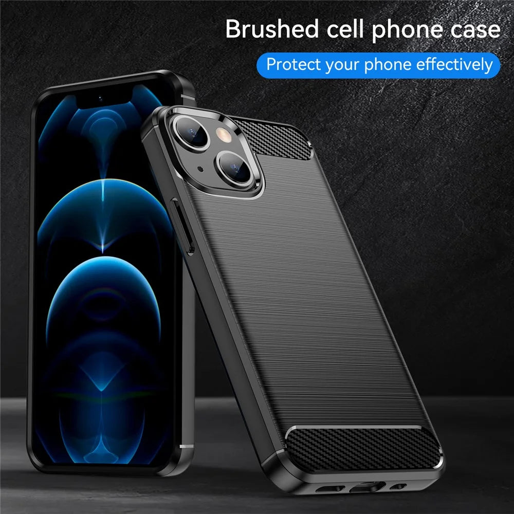 1.8mm Flexible TPU Anti-Scratch Carbon Fiber Brushed Protective Cover Phone Back Case for iPhone 13 6.1 inch - Black - 5