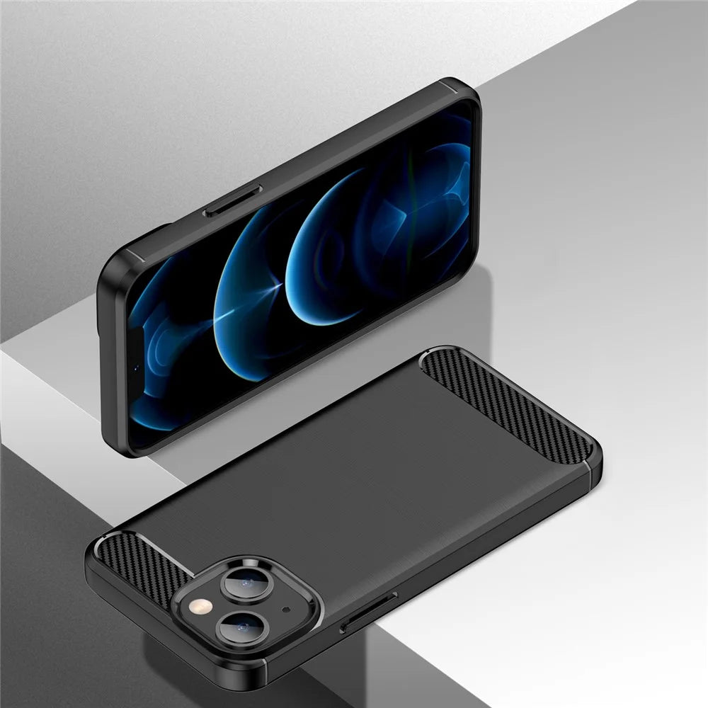 1.8mm Flexible TPU Anti-Scratch Carbon Fiber Brushed Protective Cover Phone Back Case for iPhone 13 6.1 inch - Black - 6