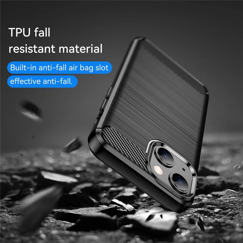 1.8mm Flexible TPU Anti-Scratch Carbon Fiber Brushed Protective Cover Phone Back Case for iPhone 13 6.1 inch - Black - 7