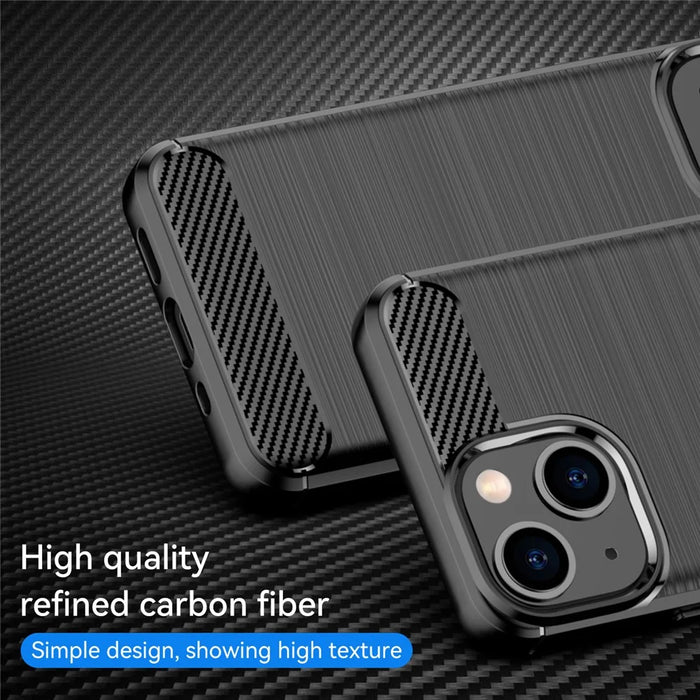 1.8mm Carbon Fiber Brushed Texture Flexible TPU Phone Back Case Protective Cover for iPhone 13 mini 5.4 inch - Black - 2