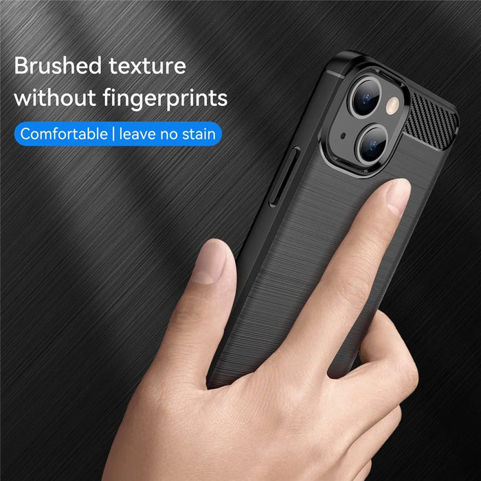 1.8mm Carbon Fiber Brushed Texture Flexible TPU Phone Back Case Protective Cover for iPhone 13 mini 5.4 inch - Black - 3