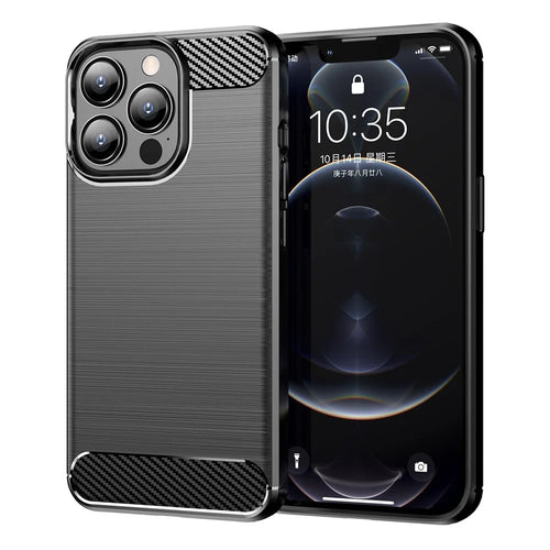 1.8mm Carbon Fiber Brushed Texture Flexible TPU Anti-drop Phone Back Case Cover for iPhone 13 Pro 6.1 inch - Black - 1