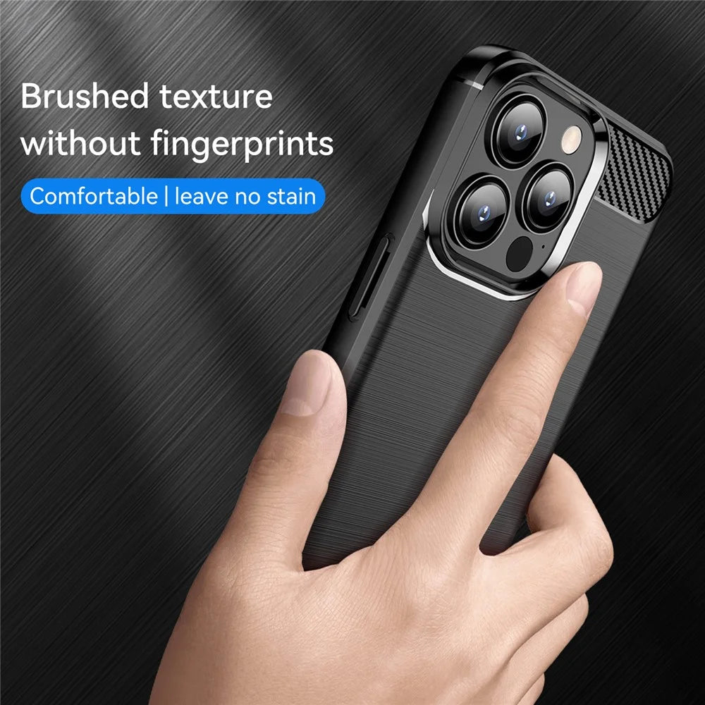 1.8mm Carbon Fiber Brushed Texture Flexible TPU Anti-drop Phone Back Case Cover for iPhone 13 Pro 6.1 inch - Black - 3