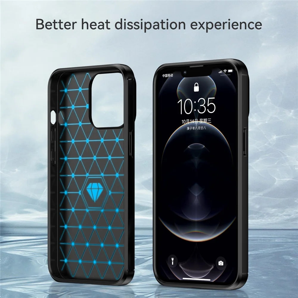 1.8mm Carbon Fiber Brushed Texture Flexible TPU Anti-drop Phone Back Case Cover for iPhone 13 Pro 6.1 inch - Black - 4