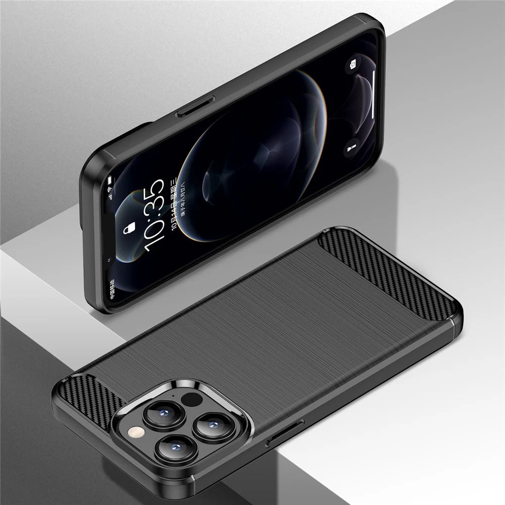 1.8mm Carbon Fiber Brushed Texture Flexible TPU Anti-drop Phone Back Case Cover for iPhone 13 Pro 6.1 inch - Black - 6