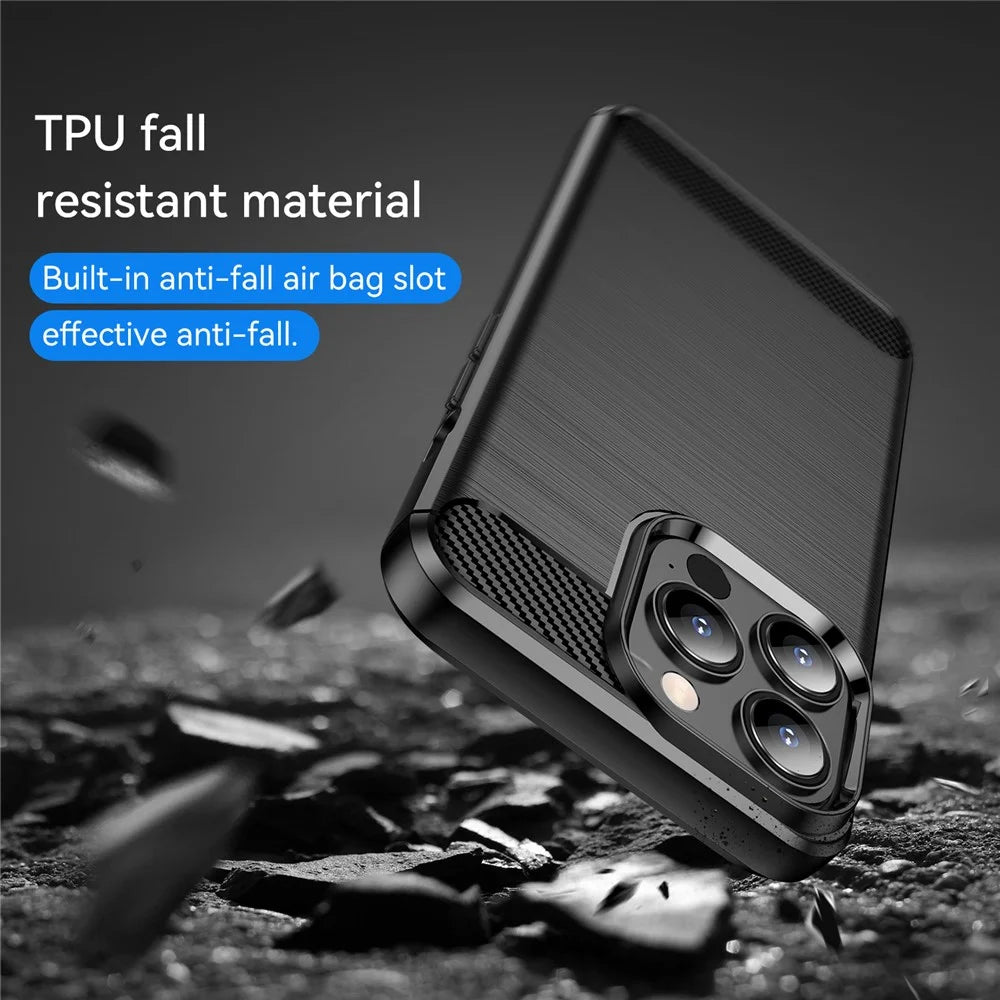 1.8mm Carbon Fiber Brushed Texture Flexible TPU Anti-drop Phone Back Case Cover for iPhone 13 Pro 6.1 inch - Black - 7