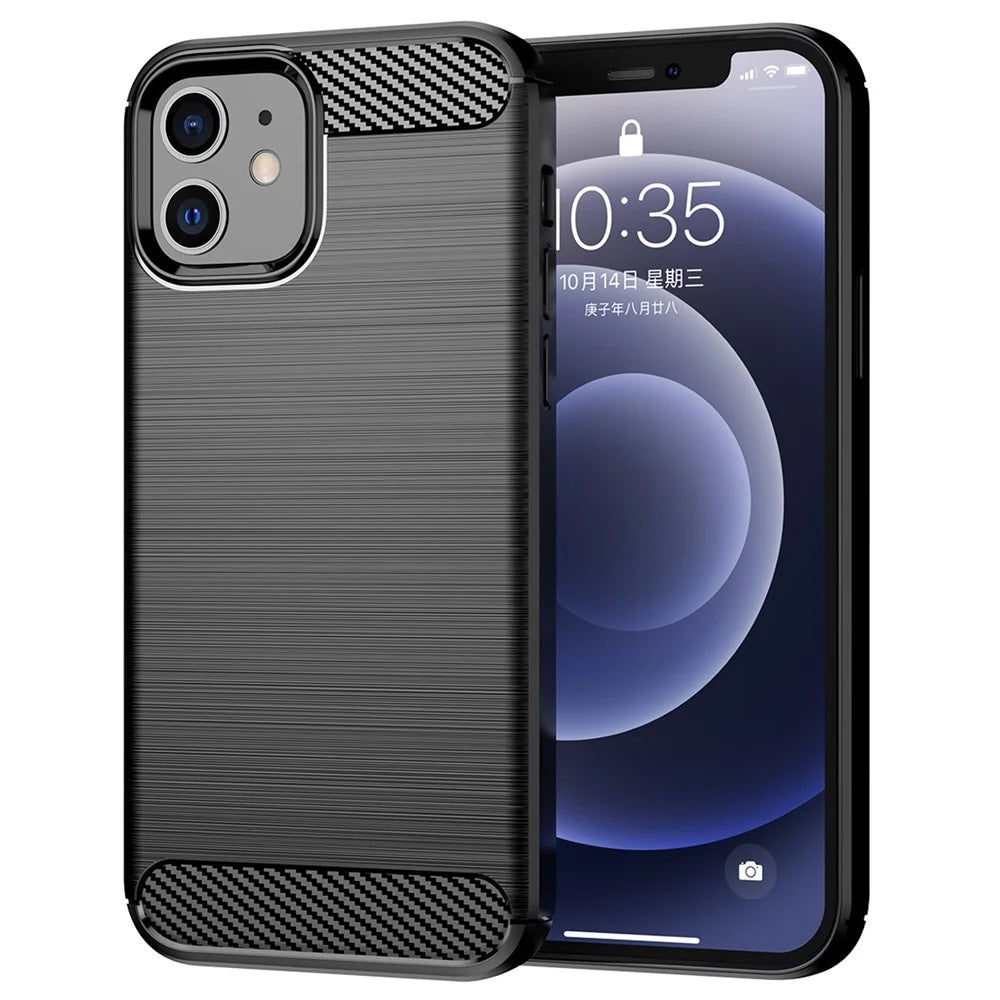 1.8mm Carbon Fiber Brushed Texture Heat Dissipation Back Case Flexible TPU Cover for iPhone 12 mini 5.4 inch - Black - 1