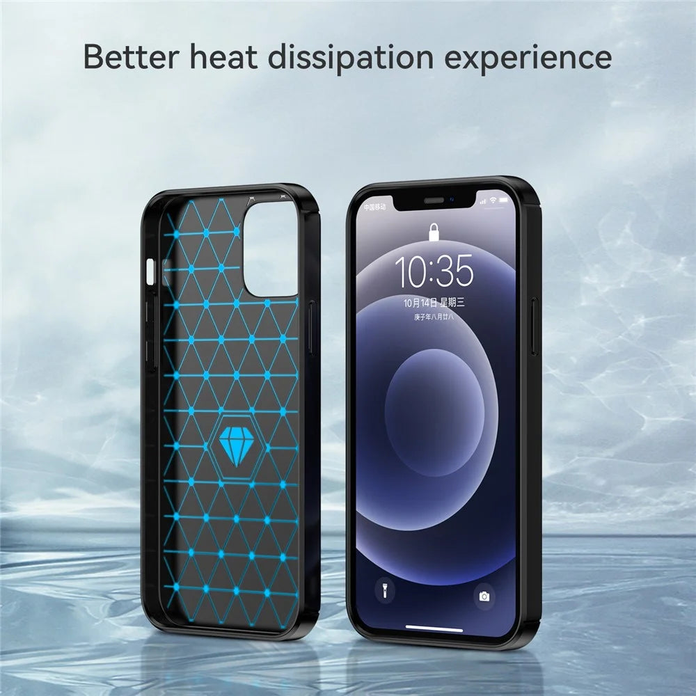 1.8mm Carbon Fiber Brushed Texture Heat Dissipation Back Case Flexible TPU Cover for iPhone 12 mini 5.4 inch - Black - 4