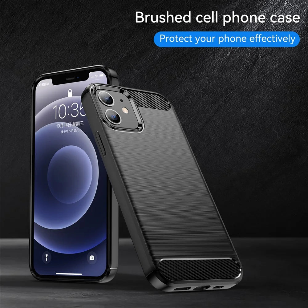 1.8mm Carbon Fiber Brushed Texture Heat Dissipation Back Case Flexible TPU Cover for iPhone 12 mini 5.4 inch - Black - 5