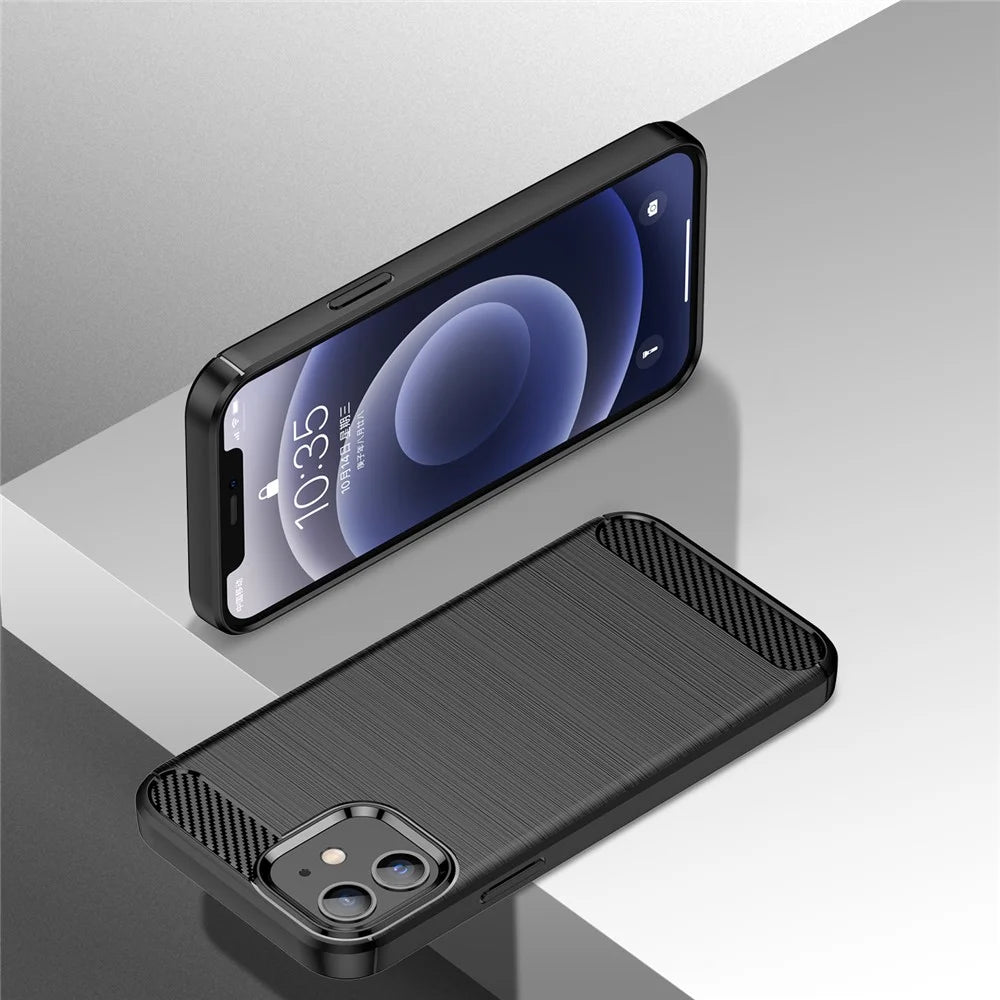 1.8mm Carbon Fiber Brushed Texture Heat Dissipation Back Case Flexible TPU Cover for iPhone 12 mini 5.4 inch - Black - 6