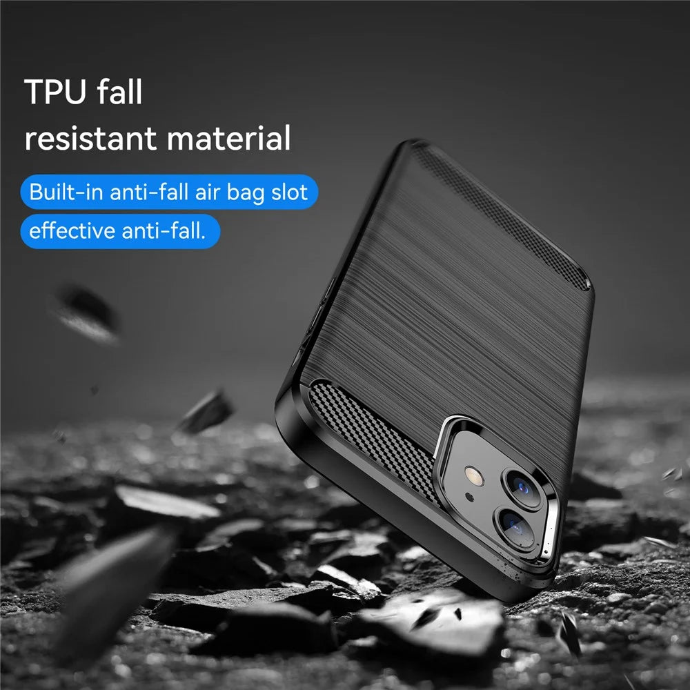 1.8mm Carbon Fiber Brushed Texture Heat Dissipation Back Case Flexible TPU Cover for iPhone 12 mini 5.4 inch - Black - 7