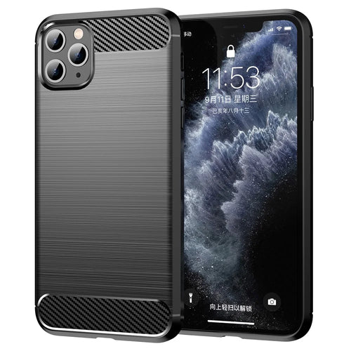 1.8mm Carbon Fiber Brushed Texture Soft TPU Back Case Mobile Phone Cover for iPhone 11 Pro Max 6.5 inch - Black - 1